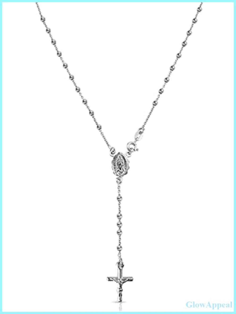 Savlano 925 Sterling Silver Italian Bead Chain Cross Rosary Y Necklace